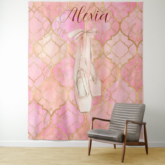 Tenture Personalized Pink Ballet Dance Studio Backdrop (En situation)