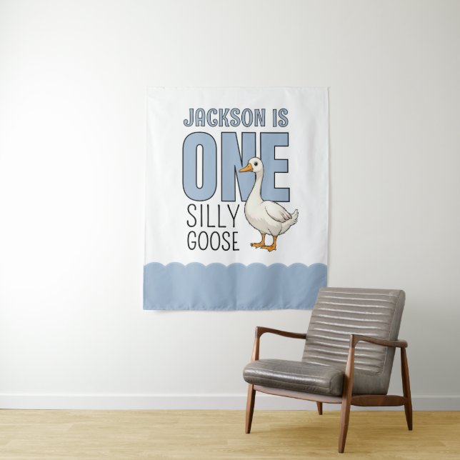 Tenture Personnalisé Blue One Silly Goose First Birday (En situation)