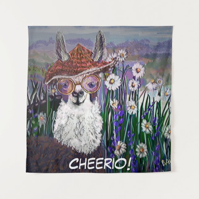 Tenture Personnaliser Momma Llama Dans un champ de marguer (Devant)