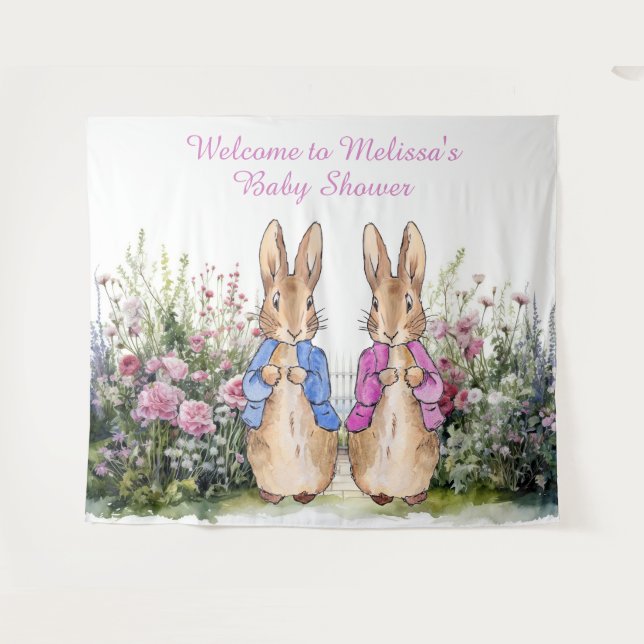 Tenture Personnaliser Peter et Flopsy Baby shower EXTRA LG (Devant (Horizontal))