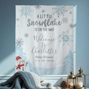Tenture Petit flocon Baby shower bleu en toile de fond