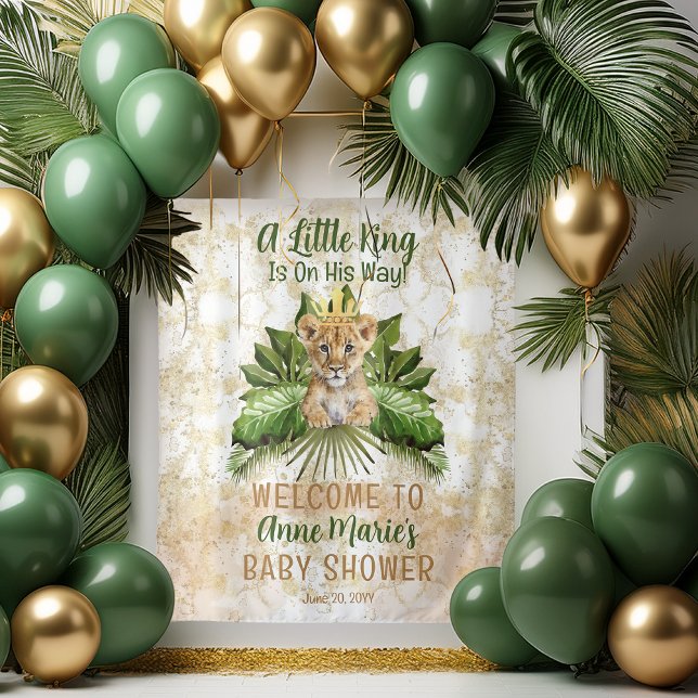 Tenture Petit Lionceau Un Petit Roi Arrive Fête Prénatale  (Lion Cub " A Little King Is On His Way!" Boy Baby Shower Backdrop)