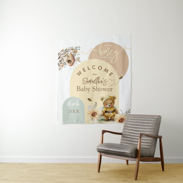 Tenture Petit miel Bee Bear Baby shower accueil (En situation)