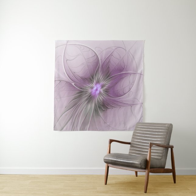 Tenture Petite Beauté Moderne Mauve Grey Fractal Art Flowe (En situation)