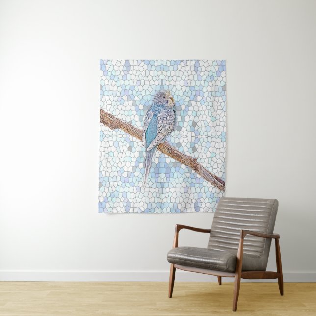 Tenture Petite bougie bleue sur arrière - plan en mosaïque (En situation)