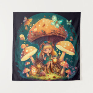 Tenture Petite fille elf parmi les champignons