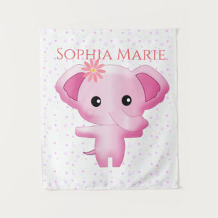 Tenture Petite fille rose adorable Eléphant