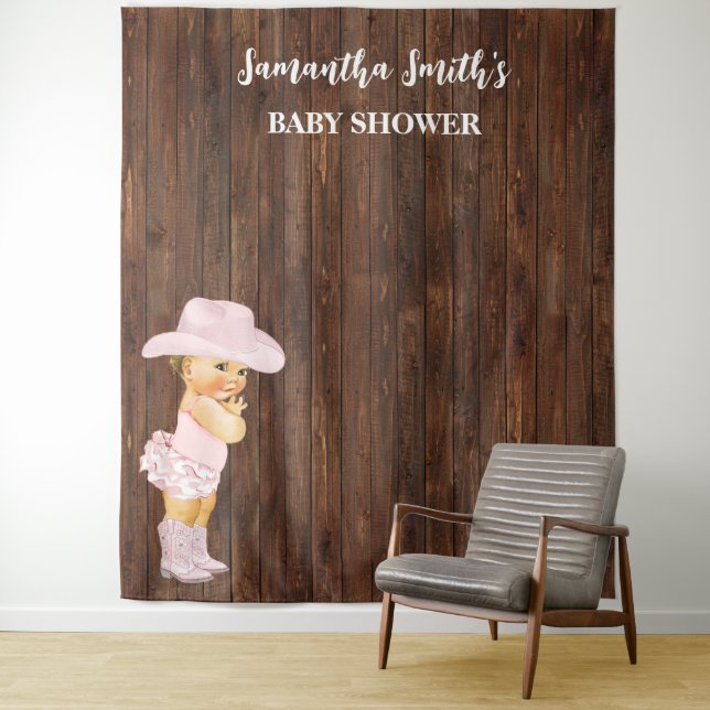 Tenture Petite fille rose Baby shower occidental (En situation)
