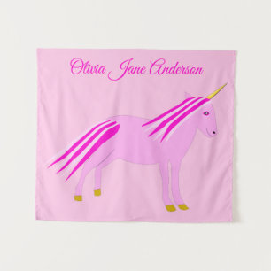 Tenture Petite fille rose Unicorne Nom personnalisé Nurser