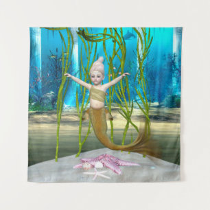 Tenture Petite Sirène Fantaisie Fille, Océan Bleu