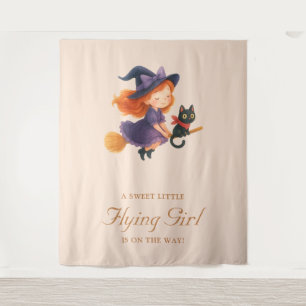 Tenture Petite Sorcière & Chat   Fête Prénatale de Fille d