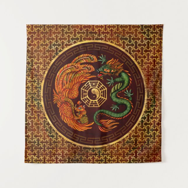 Tenture Phoenix et Dragon avec bagua #1 (Devant)