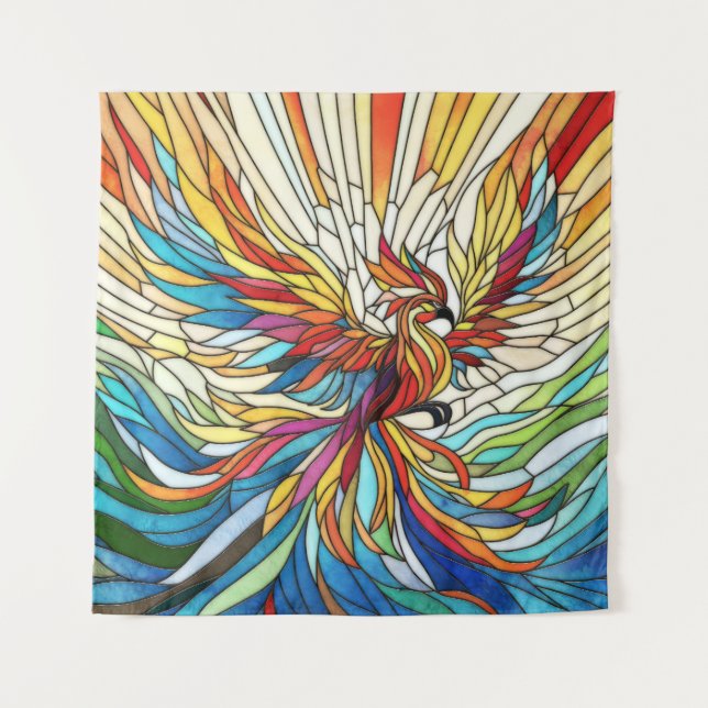 Tenture Phoenix Rising - mosaïque colorée art (Devant)