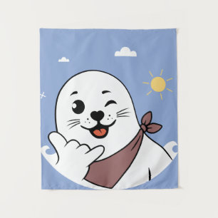Tenture Phoque clignant d'œil portant un bandana faisant l