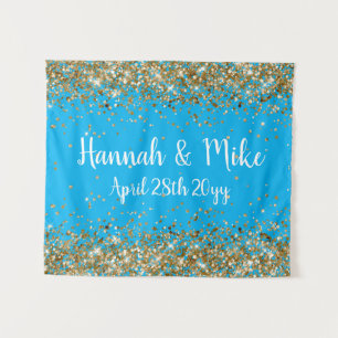 Tenture Photo Booth Prop de Mariage Blue Gold personnalisé