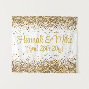 Tenture Photo Booth Prop Mariage en or blanc personnalisé