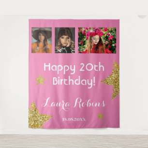 Tenture Photo Collage 20th Birthday Party Gold fond
