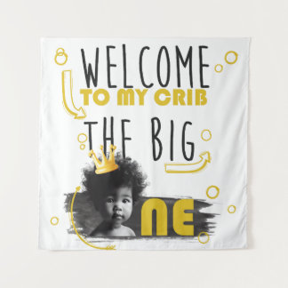 Tenture Photo d'anniversaire Noir Blanc Jaune Bienvenue