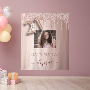 Tenture photo de fête d'anniversaire 21 ans rose gold pail