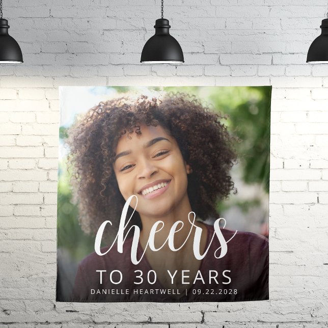 Tenture Photo de fête du 30e anniversaire Scripts blancs (Créateur téléchargé)