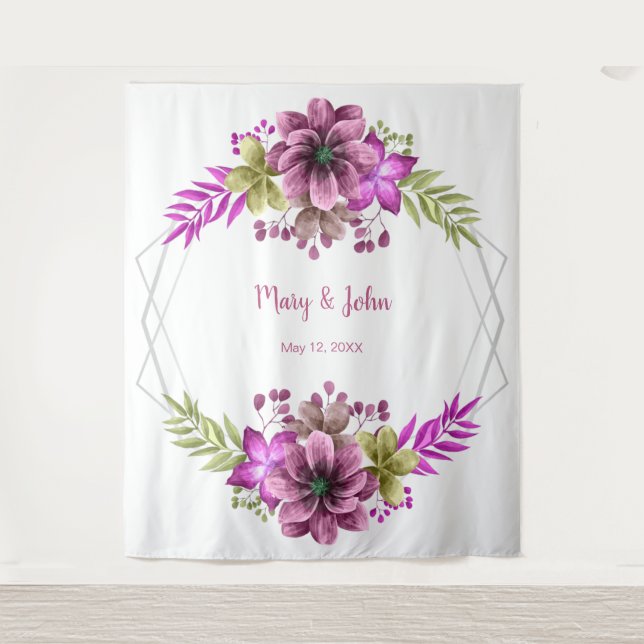 Tenture Photo de mariage floral aquarelle rose et vert (Devant)