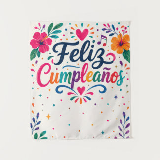 Tenture Photo personnalisée Feliz Cumpleaños espagnol flor
