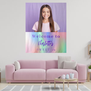 Tenture Photo personnalisée holographie Sweet 16 fête bien