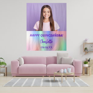 Tenture Photo personnalisée holographique Quinceanera fête