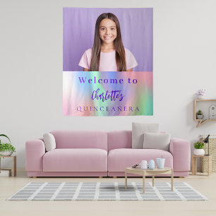 Tenture Photo personnalisée holographique Quinceanera fête
