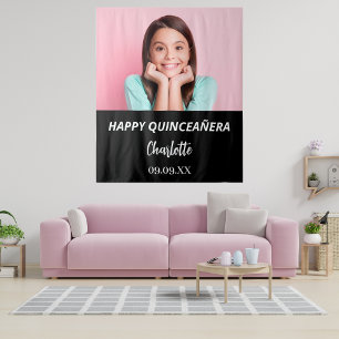 Tenture Photo personnalisée noir blanc Quinceanera fête bi