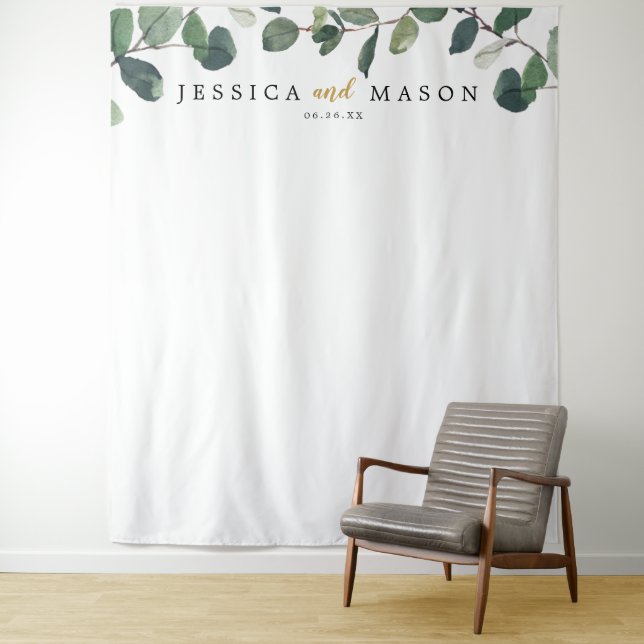 Tenture Photobooth avec fond de eucalyptus (En situation)