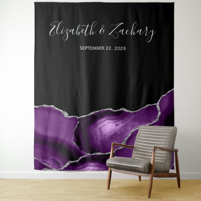 Tenture Photobooth chic violet agate argent Mariage (En situation)