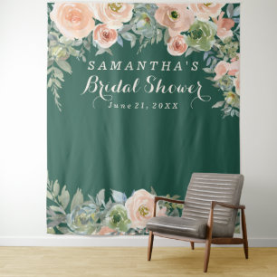 Tenture Photobooth de mariage floral rose poudré vert