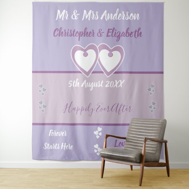 Tenture Photobooth de mariage Fond lavande et lilas (En situation)