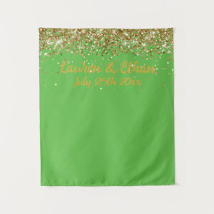Tenture Photobooth de mariage personnalisé vert citron dor