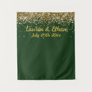 Tenture Photobooth de mariage personnalisé vert foncé or g