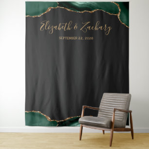 Tenture Photobooth Mariage Vert Émeraude Foncé Agate