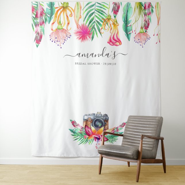 Tenture Photobooth pour mariage floral d'été tropical (En situation)