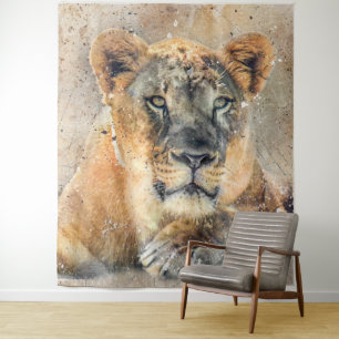 Tenture Photographie de Lioness africaine Aquarelle modern