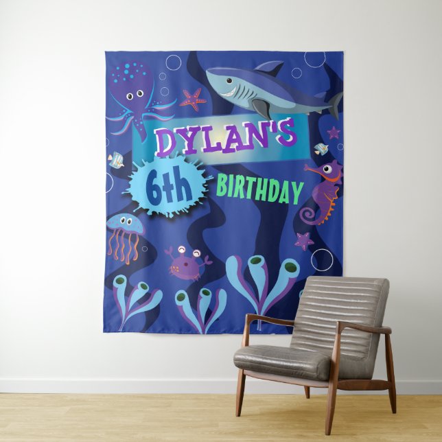 Tenture Photos de la fête d'anniversaire sous-marine (En situation)