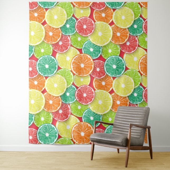 Tenture Pièces de fruits d'agrumes pop art 2 (En situation)
