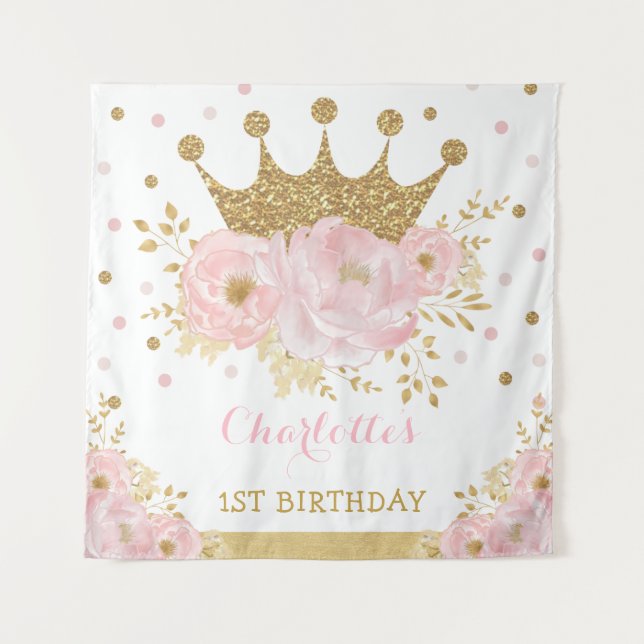 Tenture Pink and Gold Royal Crown Princess Anniversaire (Devant)