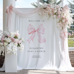 Tenture Pink Bow Coquette Baby Shower Backdrop