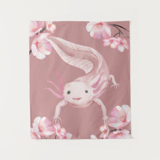 Tenture Pink Floral Axolotl Tapestry