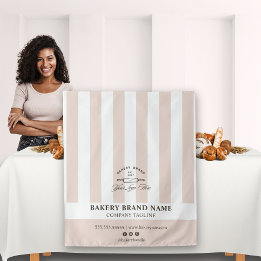 Tenture Pink French Stripes Bakery Logo Table Runner 