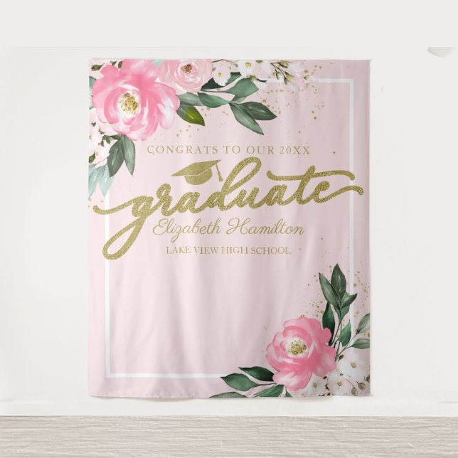 Tenture Pink Hot Floral Graduation Party Photo fond (Devant)