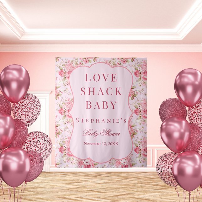Tenture Pink Love Shack Baby shower Photo Booth fond (Créateur téléchargé)
