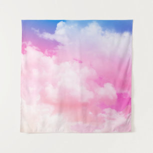 Tenture pink, peace, blue, yellow clouds and sky. Abstract