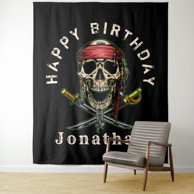 Tenture Pirate Crâne Fantôme Royal Joyeux Anniversaire Con (En situation)
