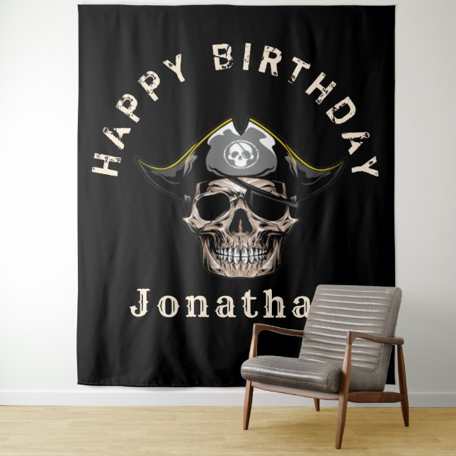 Tenture Pirate Noir Crâne Capitaine Jack Fond (En situation)